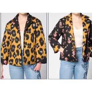 Nicole Miller Lrg Quilted Big Leopard Reverse Stretch Poplin Jacket A689887 NWOT